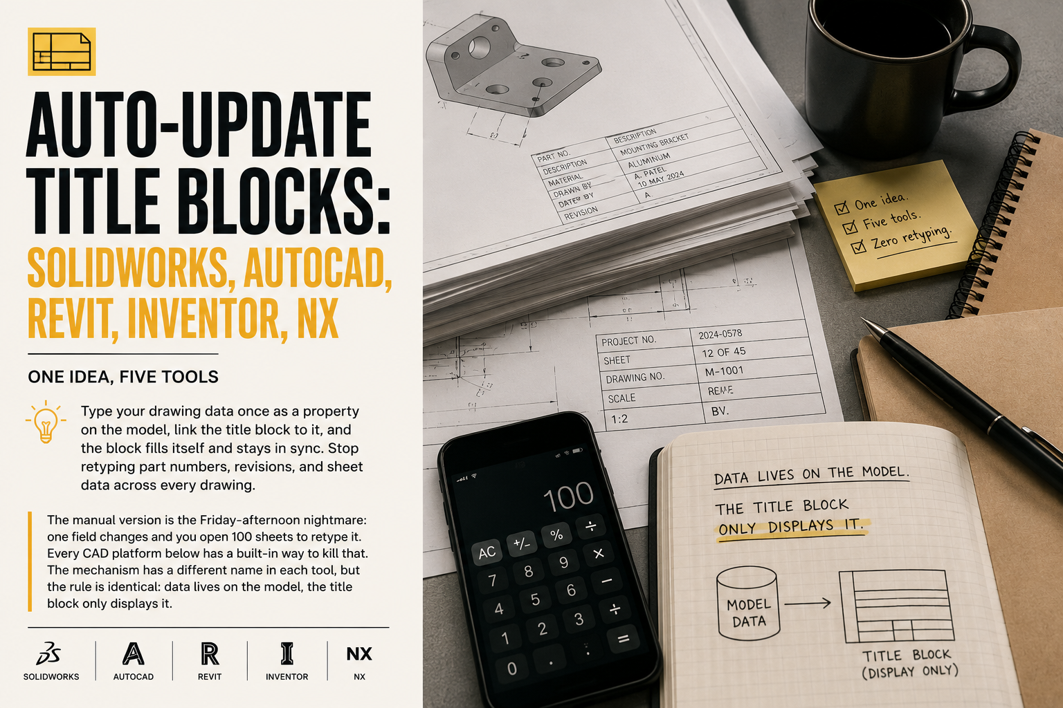 Auto-Update Title Blocks: SolidWorks, AutoCAD, Revit, Inventor, NX